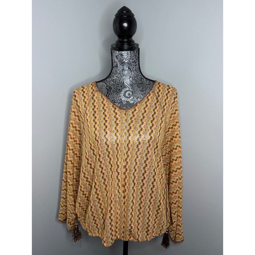 Sanctuary Clothing Boho Kimono Blouse NWT Geometric Tassel Mustard Size Small
